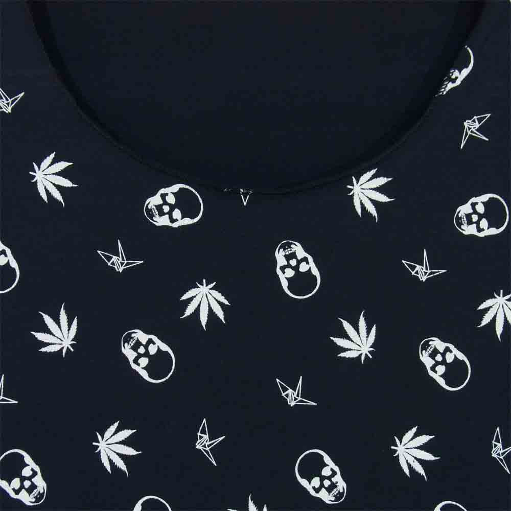 ウノピュウノウグァーレトレ × lucien pellat-finet ルシアンペラフィネ スカル 総柄 半袖 Tシャツ M ネイビー ダークネイビー系 M【美品】【中古】