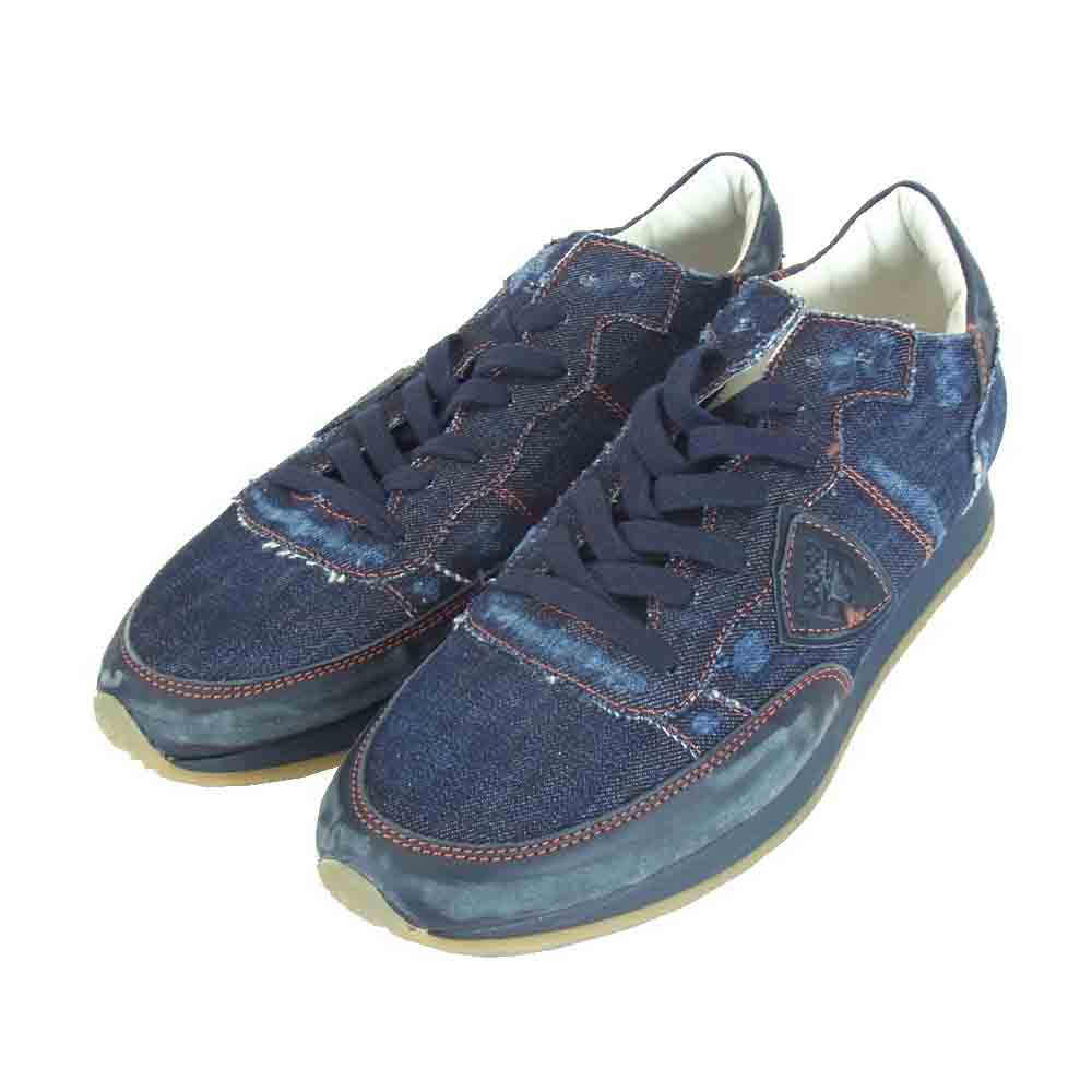 フィリップ モデル レザー × デニム スニーカー インディゴブルー系 42【中古】