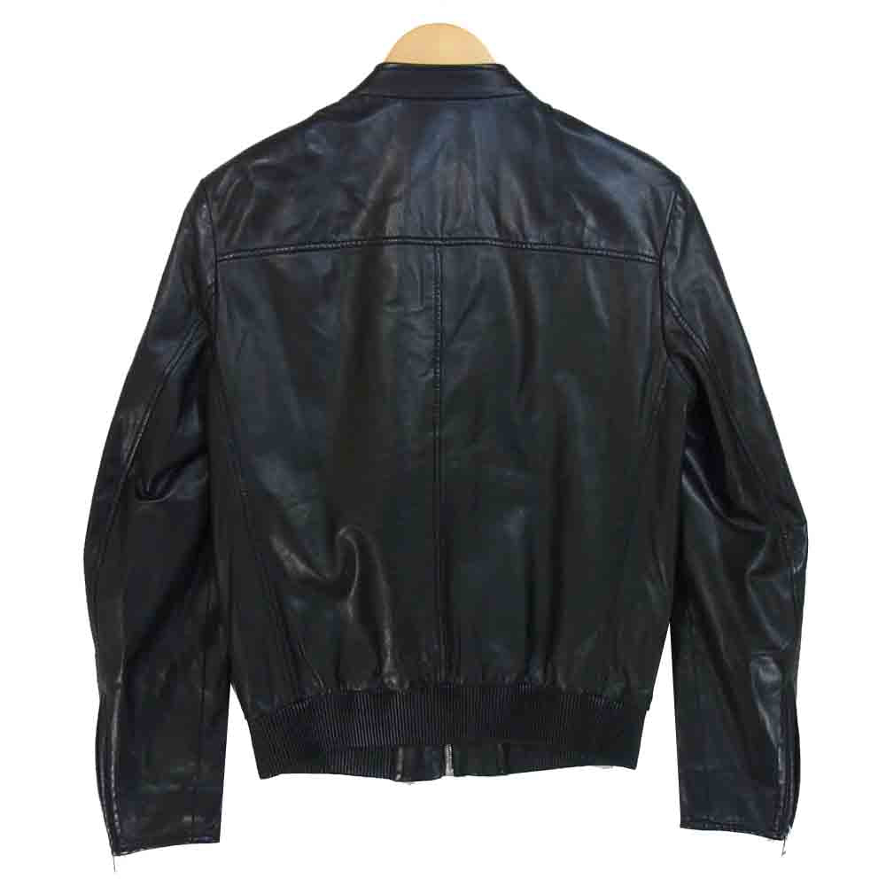 PRADA プラダ ラムレザー シングル ライダース ジャケット イタリア製 ブラック系 44【美品】【中古】