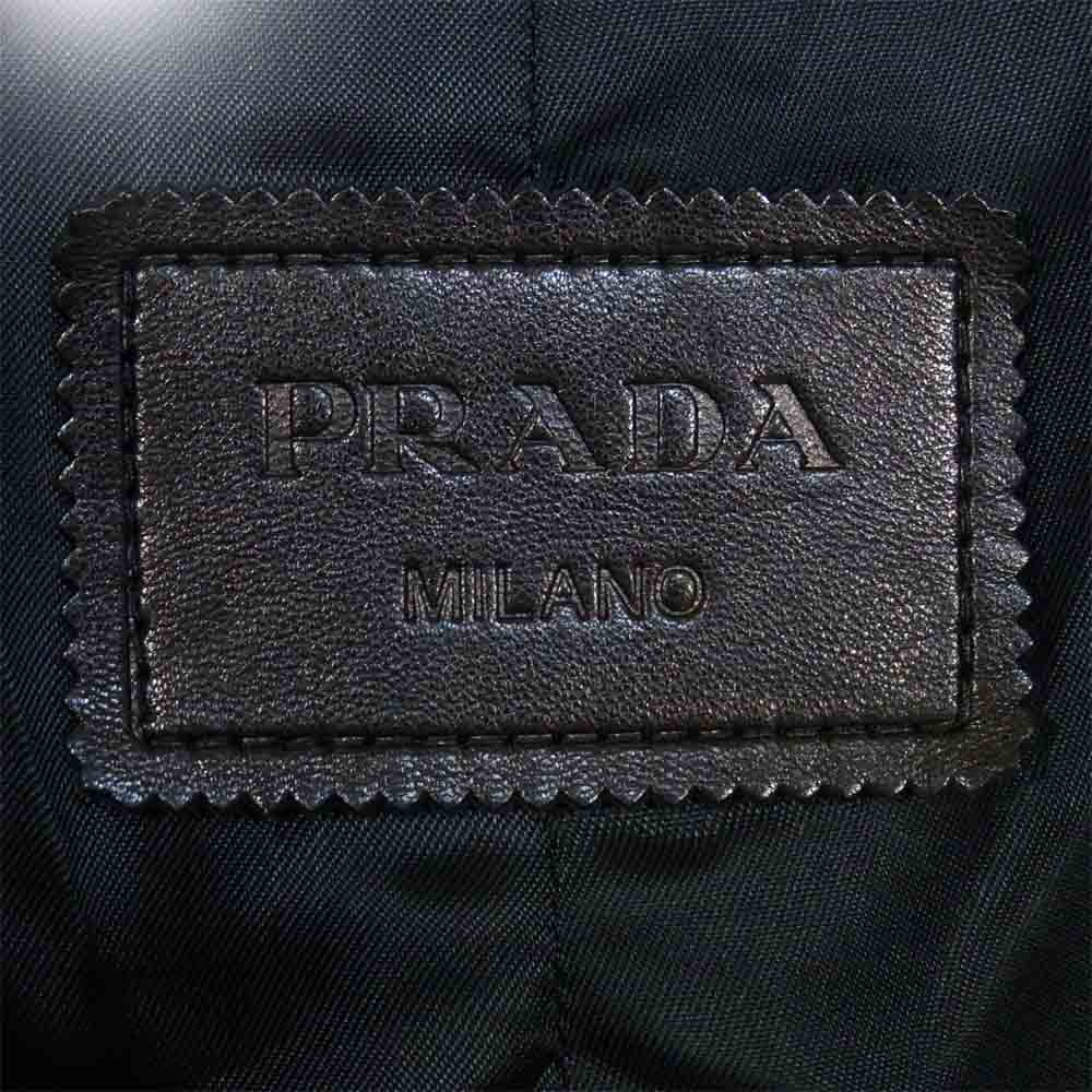 PRADA プラダ ラムレザー シングル ライダース ジャケット イタリア製 ブラック系 44【美品】【中古】