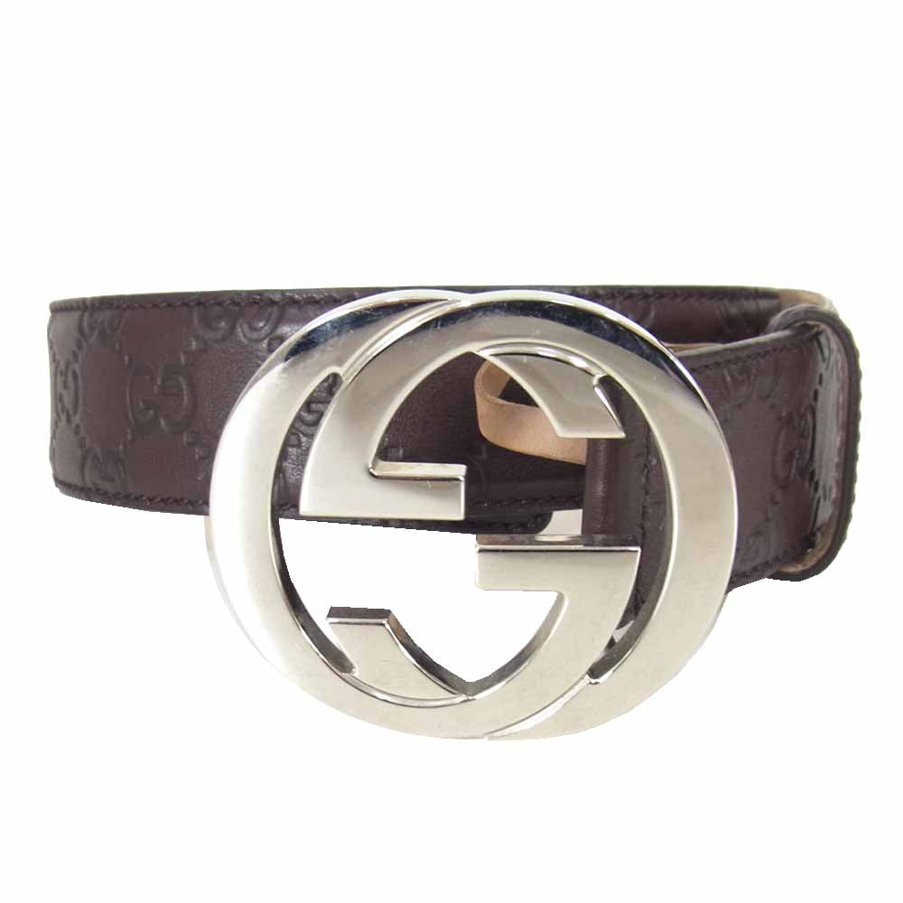 GUCCI グッチ 114984 グッチシマ GGバックル インターロッキング ベルト ブラウン系【中古】