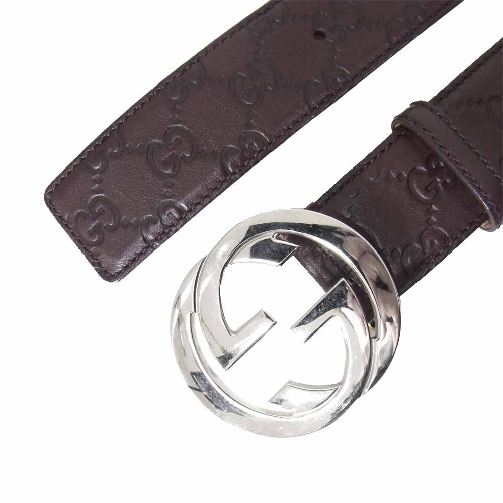 GUCCI グッチ 114984 グッチシマ GGバックル インターロッキング ベルト ブラウン系【中古】