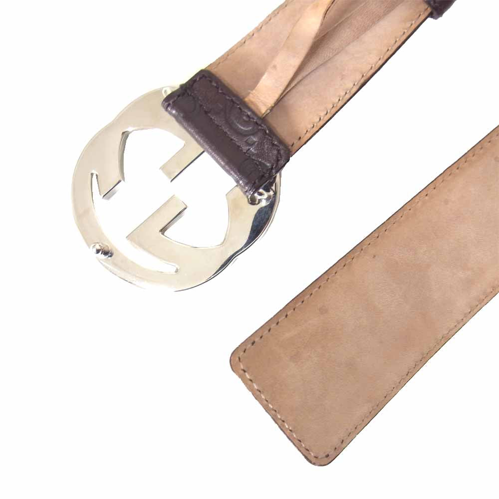 GUCCI グッチ 114984 グッチシマ GGバックル インターロッキング ベルト ブラウン系【中古】