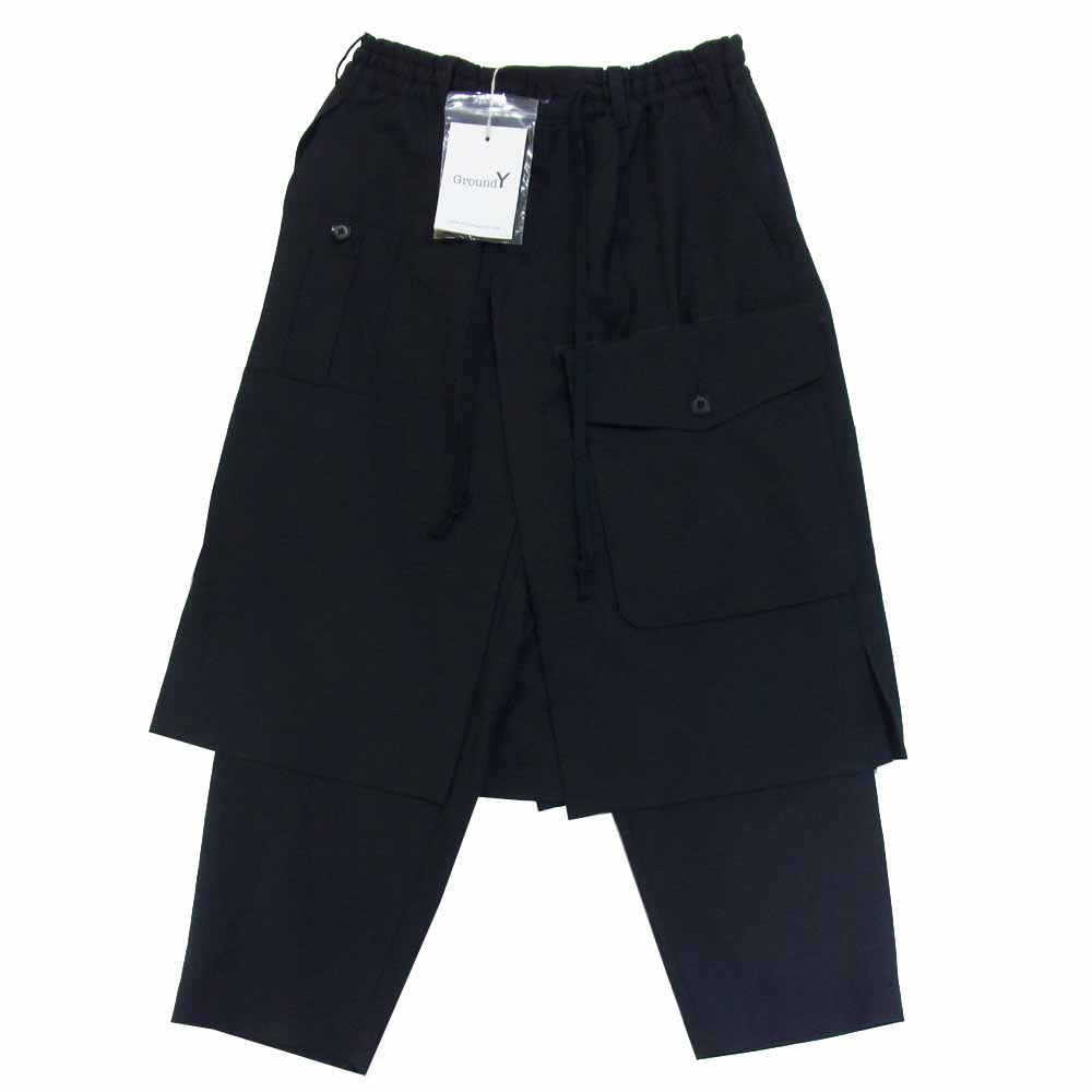 Yohji Yamamoto ヨウジヤマモト GroundY 20AW GR-P22-100 T/W Gabardine Tape Wrap Pants TWギャバジン ラップパンツ ブラック系 3【新古品】【未使用】【中古】