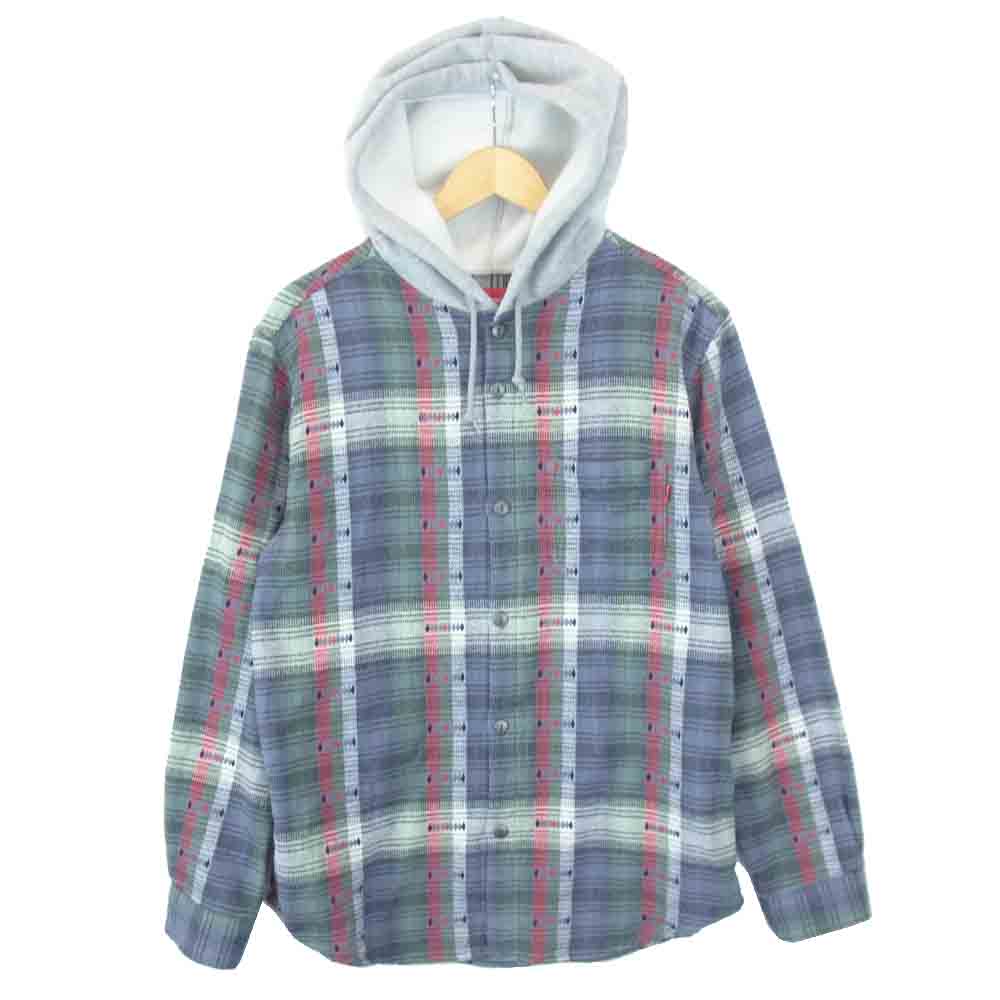 Supreme シュプリーム 18AW Hooded Jacquard Flannel Shirt ジャガード フランネル 長袖シャツ グレー系 M【中古】