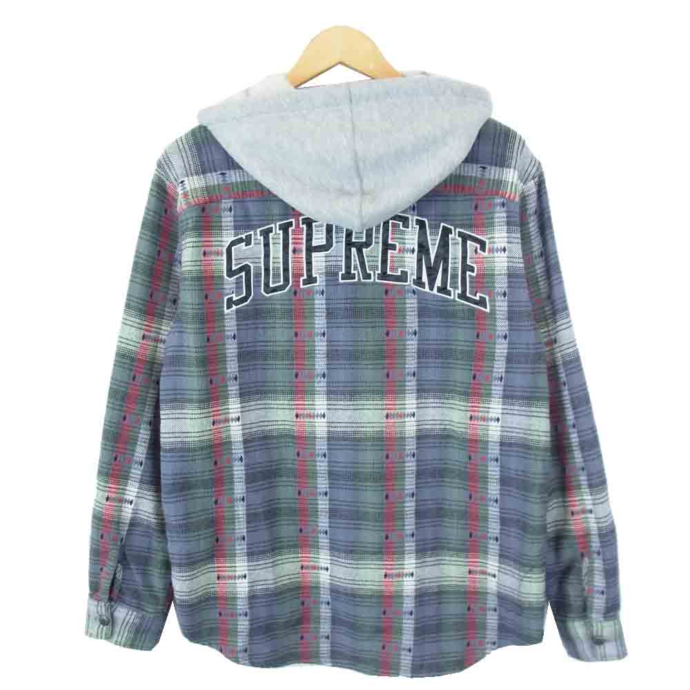 Supreme シュプリーム 18AW Hooded Jacquard Flannel Shirt ジャガード フランネル 長袖シャツ グレー系 M【中古】
