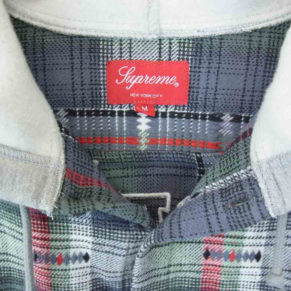 Supreme シュプリーム 18AW Hooded Jacquard Flannel Shirt ジャガード フランネル 長袖シャツ グレー系 M【中古】
