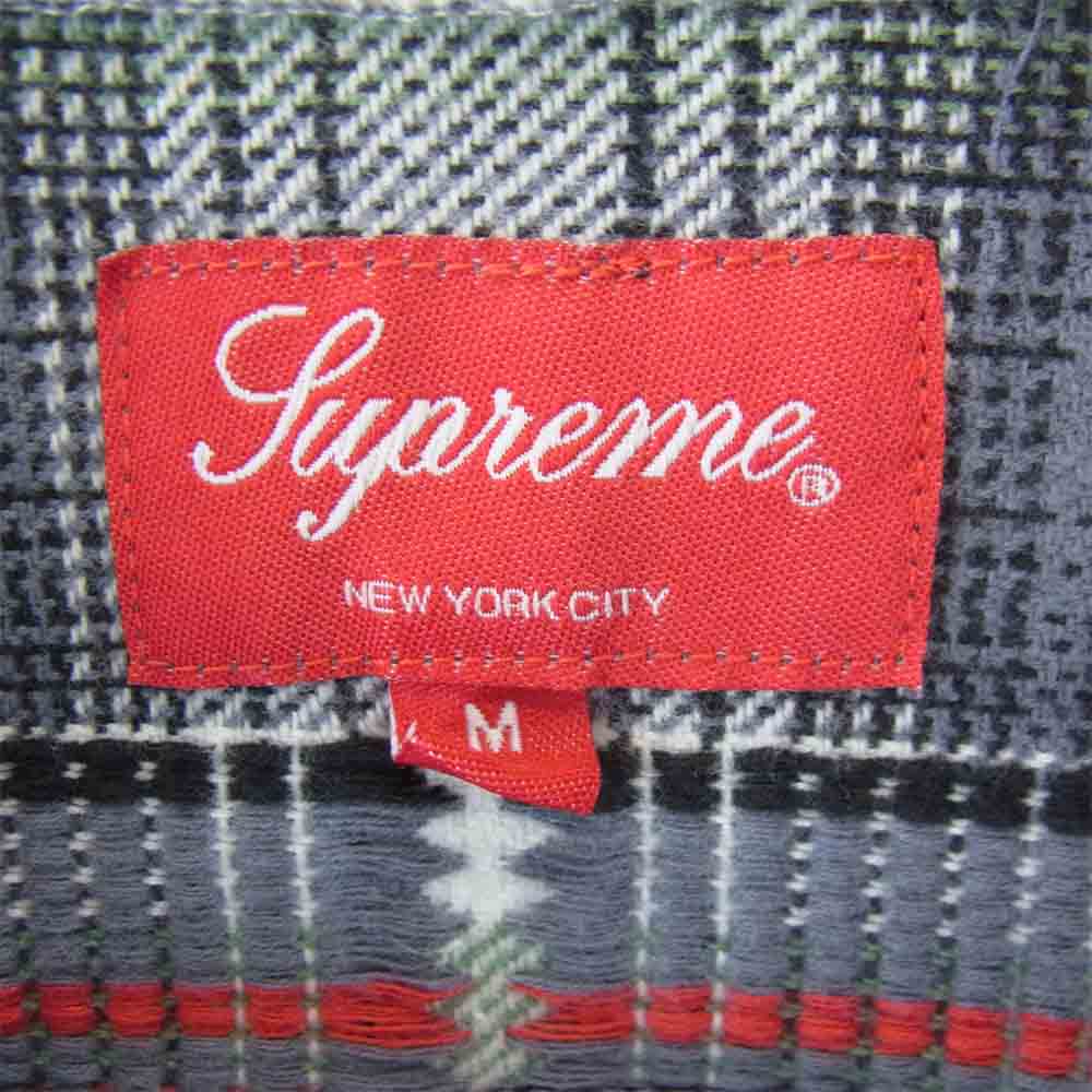 Supreme シュプリーム 18AW Hooded Jacquard Flannel Shirt ジャガード フランネル 長袖シャツ グレー系 M【中古】