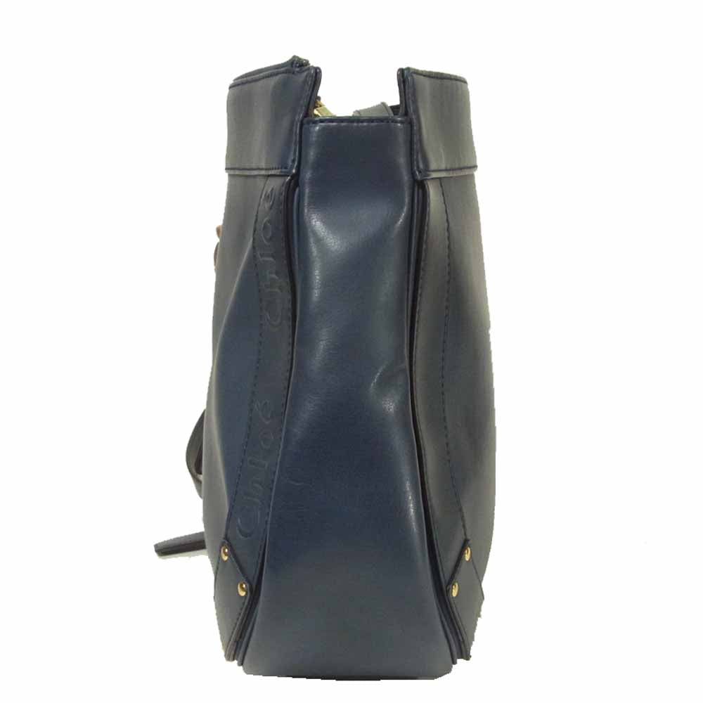 Chloe クロエ ショルダーバック レザー ストラップ付 ネイビー系【中古】