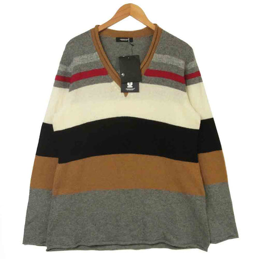 UNDERCOVER アンダーカバー UCZ4906-1 STRIPED SWEATER Vネック ニット セーター グレー系 マルチカラー系【美品】【中古】