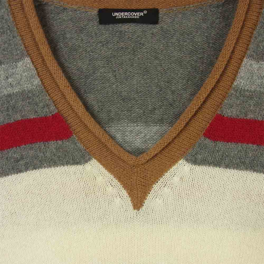 UNDERCOVER アンダーカバー UCZ4906-1 STRIPED SWEATER Vネック ニット セーター グレー系 マルチカラー系【美品】【中古】