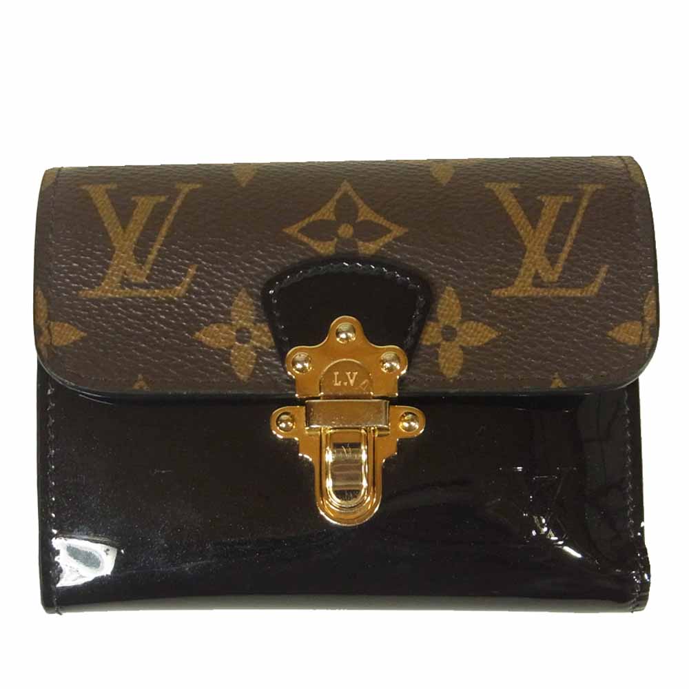 LOUIS VUITTON ルイ・ヴィトン M61912 ポルトフォイユ チェリーウッド パテント カーフレザー コンパクト ウォレット  ブラウン系 ブラック系【中古】