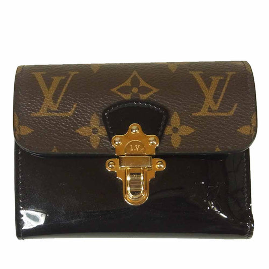 LOUIS VUITTON ルイ・ヴィトン M61912 ポルトフォイユ チェリーウッド パテント カーフレザー コンパクト ウォレット  ブラウン系 ブラック系【中古】