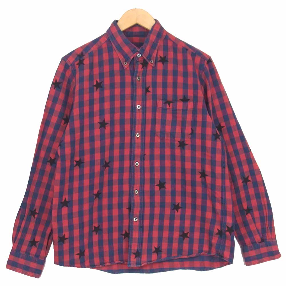 SOPHNET. ソフネット SOPH-167060 STAR CHECK SHIRT スター コットン チェック シャツ ボタンダウン レッド系 L【中古】