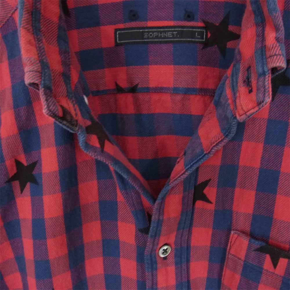 SOPHNET. ソフネット SOPH-167060 STAR CHECK SHIRT スター コットン チェック シャツ ボタンダウン レッド系 L【中古】
