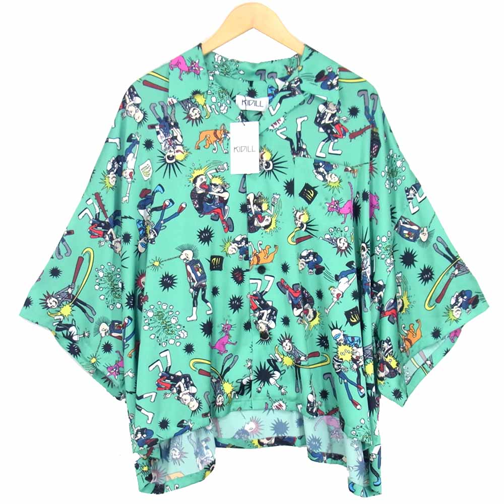 キディル KL412-A OVERSIZE ALOHA SHIRTS オーバーサイズ アロハ シャツ グリーン系 FREE【新古品】【未使用】【中古】