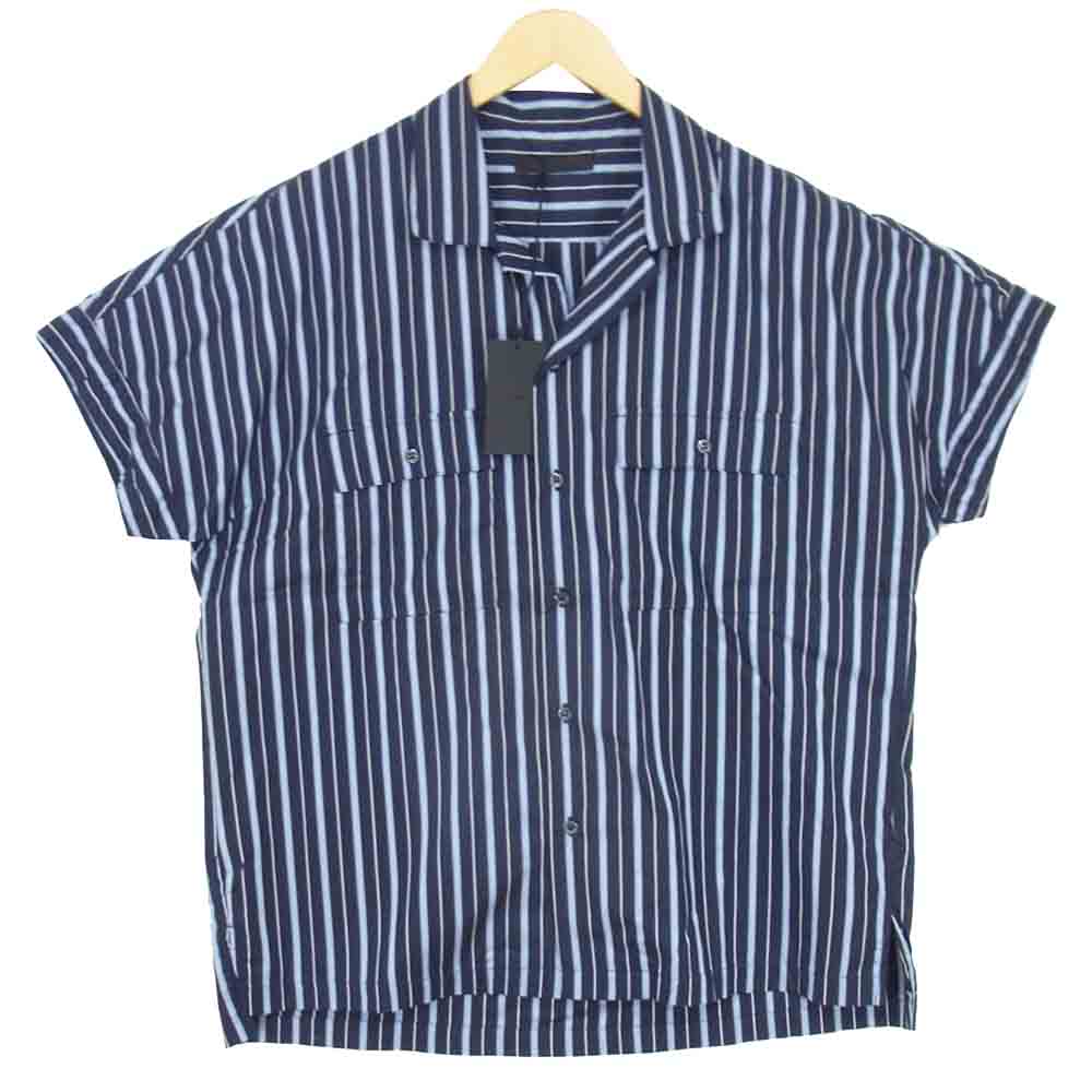 ユハ 10090703 DOLMAN STRIPE SHIRT ドーマン オープン カラー ストライプ シャツ ネイビー系 1【美品】【中古】