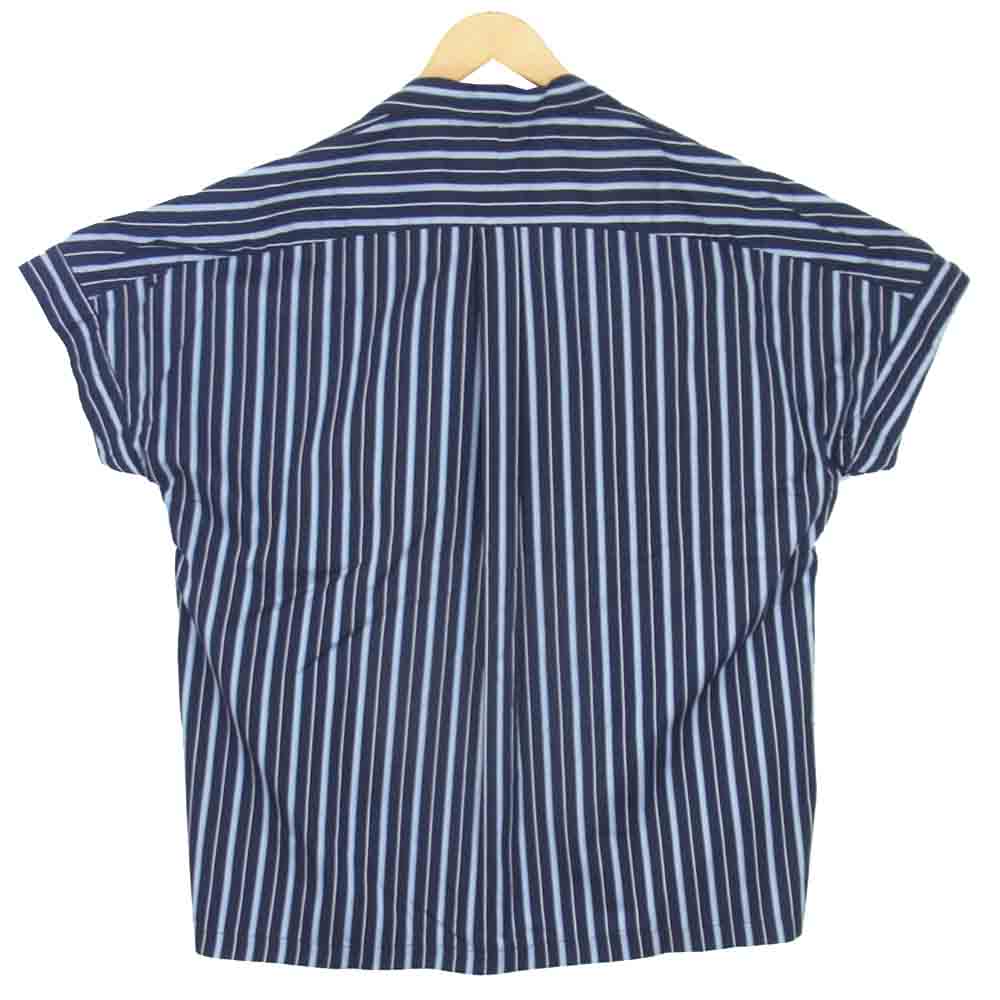 ユハ 10090703 DOLMAN STRIPE SHIRT ドーマン オープン カラー ストライプ シャツ ネイビー系 1【美品】【中古】