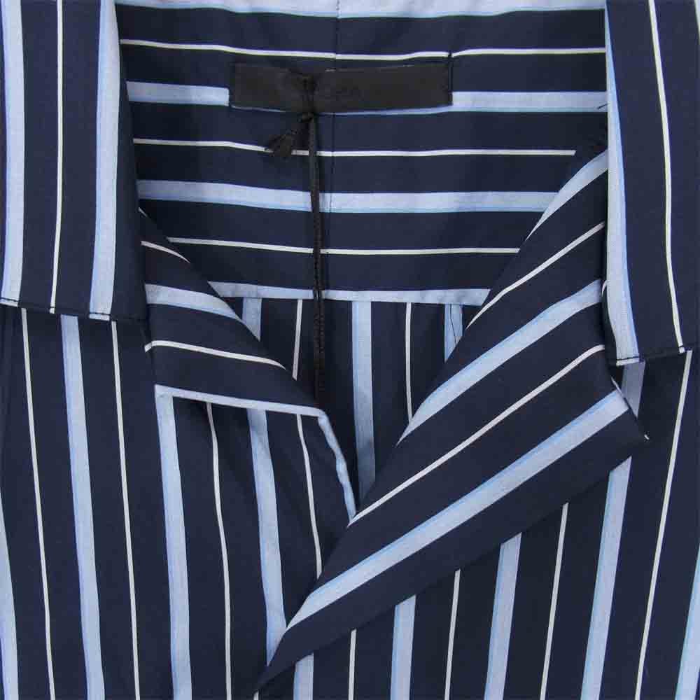 ユハ 10090703 DOLMAN STRIPE SHIRT ドーマン オープン カラー ストライプ シャツ ネイビー系 1【美品】【中古】