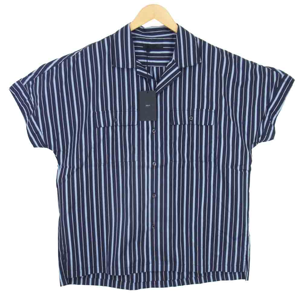 ユハ 10090703 DOLMAN STRIPE SHIRT ドーマン オープン カラー ストライプ シャツ ネイビー系 2【新古品】【未使用】【中古】