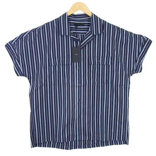ユハ 10090703 DOLMAN STRIPE SHIRT ドーマン オープン カラー ストライプ シャツ ネイビー系 2【新古品】【未使用】【中古】