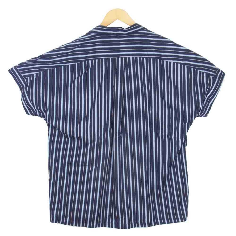 ユハ 10090703 DOLMAN STRIPE SHIRT ドーマン オープン カラー ストライプ シャツ ネイビー系 2【新古品】【未使用】【中古】