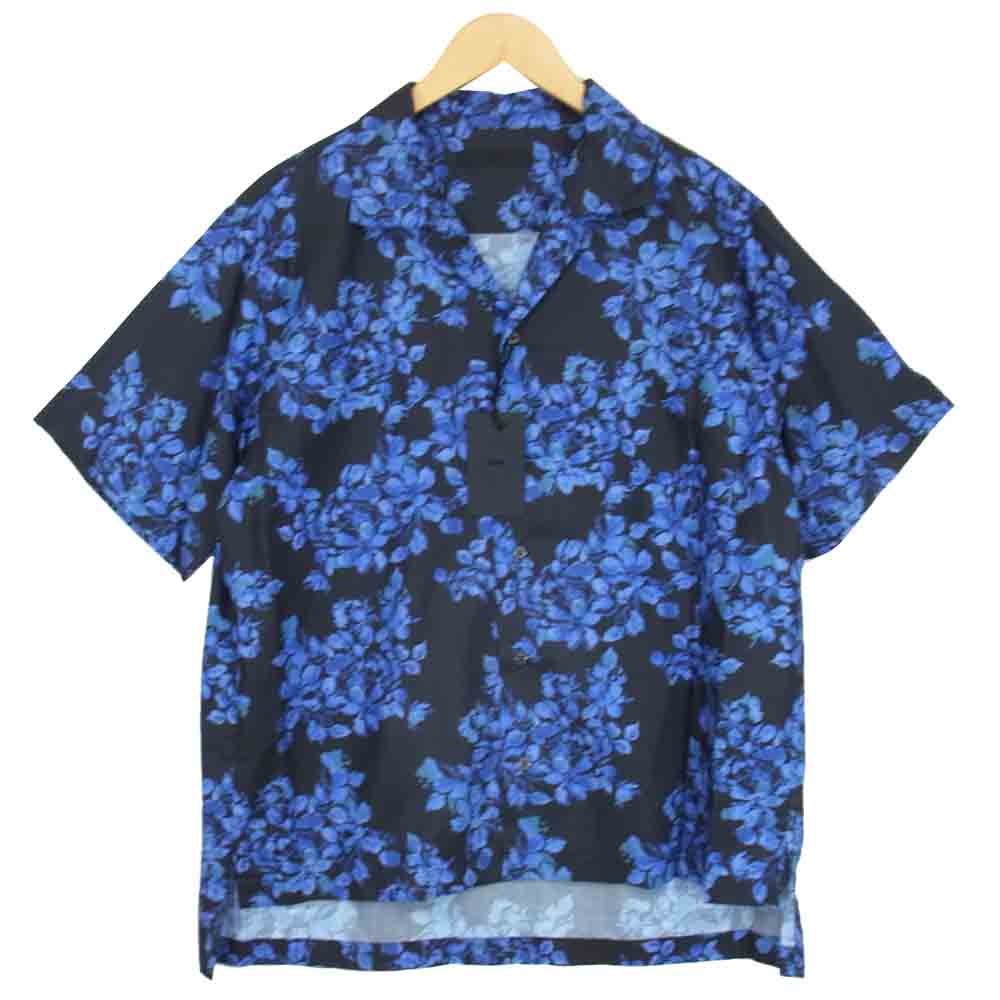 ユハ 10110705 BOTANICAL OPEN COLLAR SHIRT ボタニカル オープン カラー シャツ ネイビー系 1【新古品】【未使用】【中古】