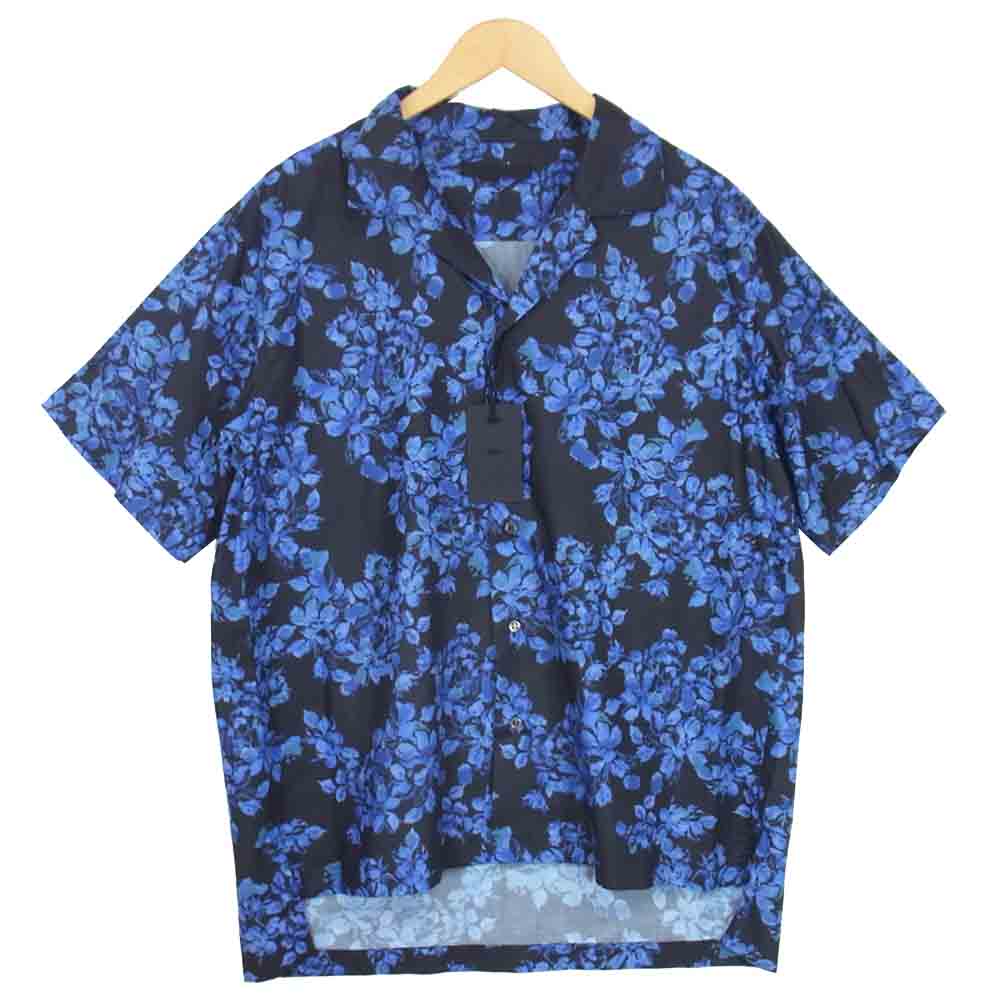 ユハ 10110705 BOTANICAL OPEN COLLAR SHIRT ボタニカル オープン カラー シャツ ネイビー系 2【新古品】【未使用】【中古】
