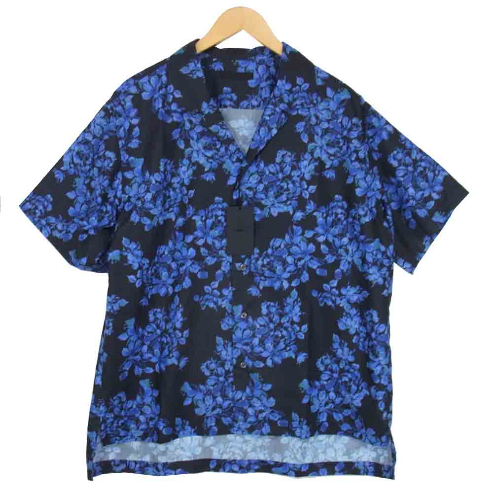 ユハ 10110705 BOTANICAL OPEN COLLAR SHIRT ボタニカル オープン カラー シャツ ネイビー系 2【新古品】【未使用】【中古】