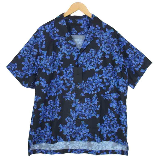 ユハ 10110705 BOTANICAL OPEN COLLAR SHIRT ボタニカル オープン カラー シャツ ネイビー系 2【新古品】【未使用】【中古】