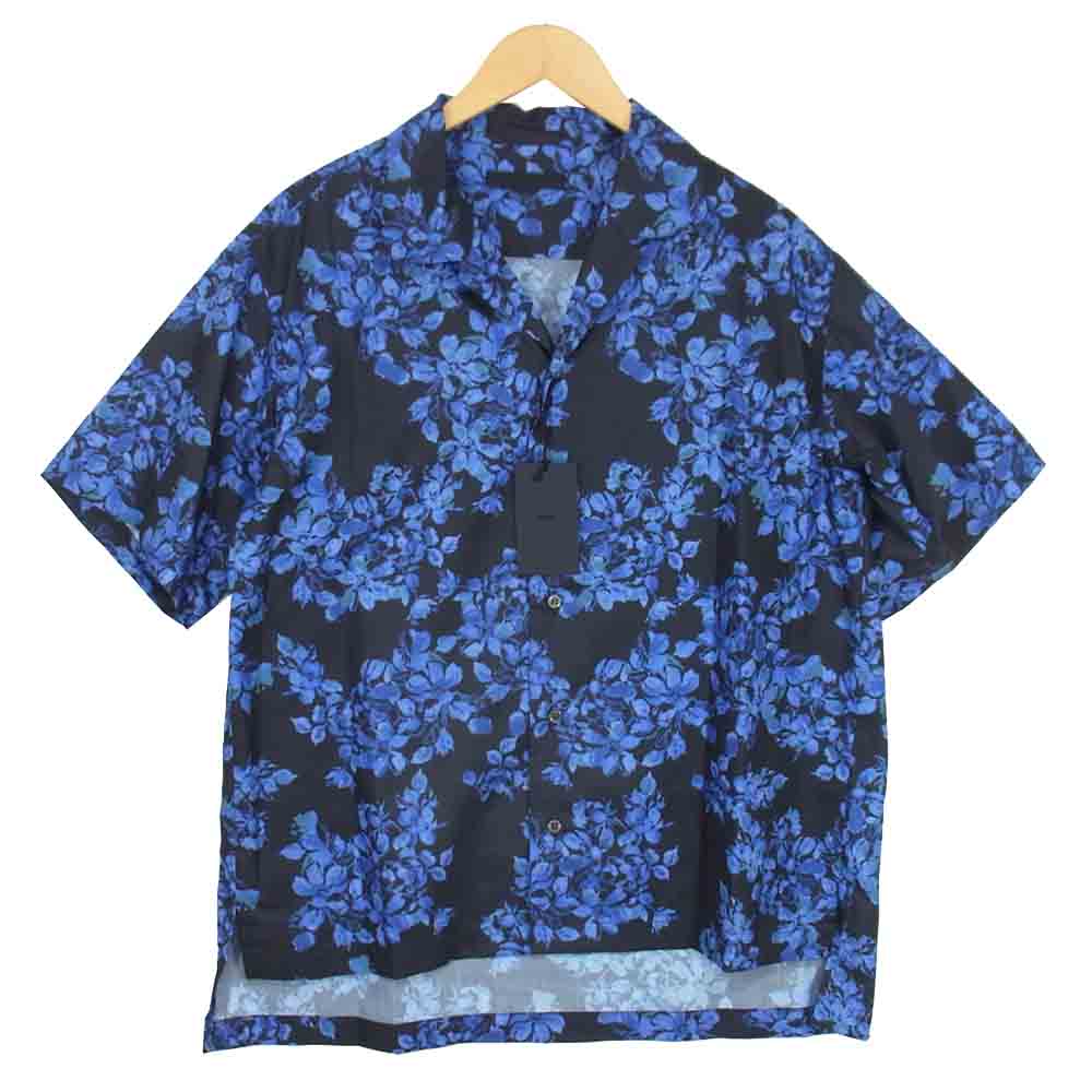 ユハ 10110705 BOTANICAL OPEN COLLAR SHIRT ボタニカル オープン カラー シャツ ネイビー系 1【新古品】【未使用】【中古】