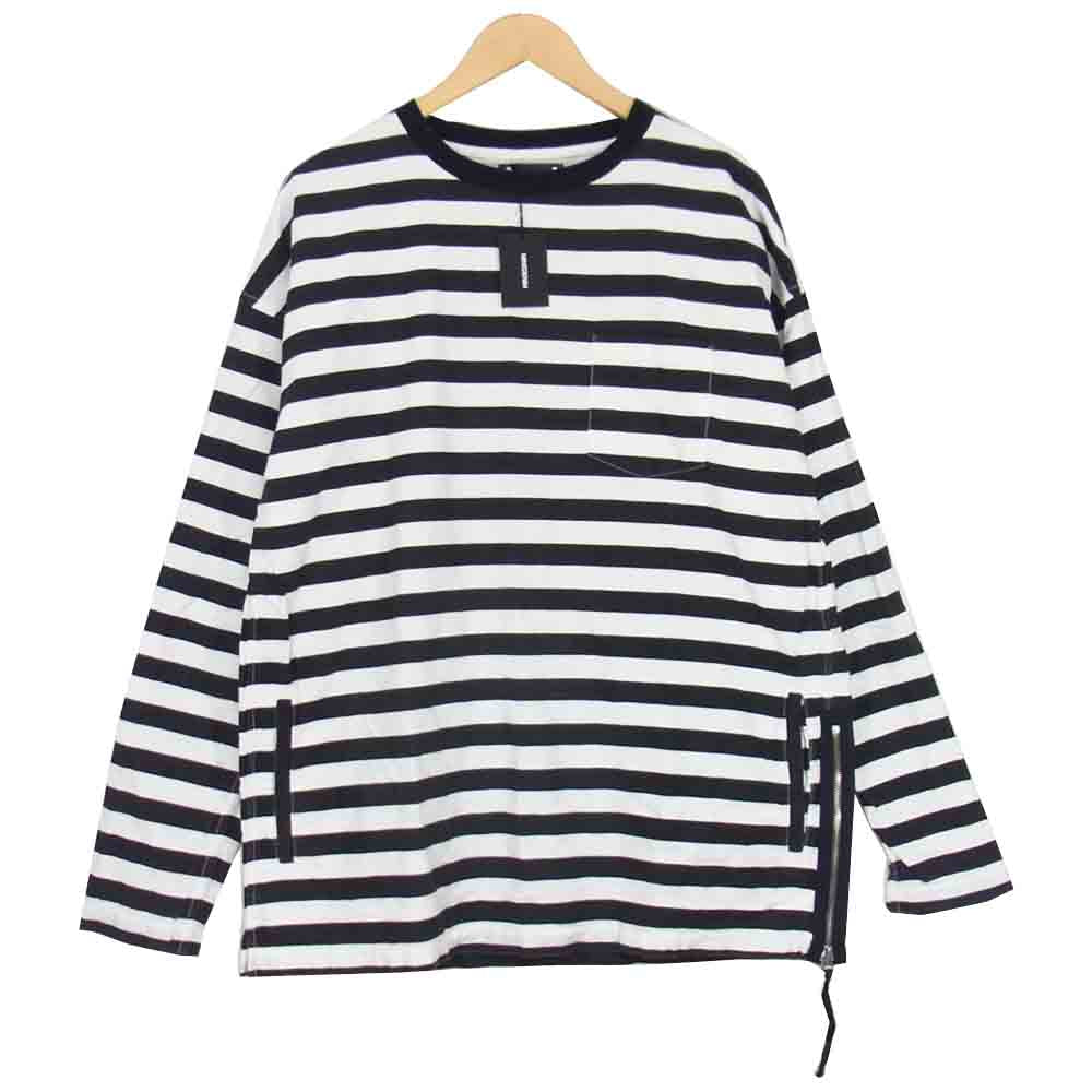 マインデニム 20AW BORDER SIDE ZIP T-SHIRT ボーダー サイド ジップ Tシャツ 長袖 ブラック系 3【中古】