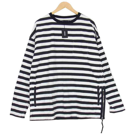 マインデニム 20AW BORDER SIDE ZIP T-SHIRT ボーダー サイド ジップ Tシャツ 長袖 ブラック系 3【中古】
