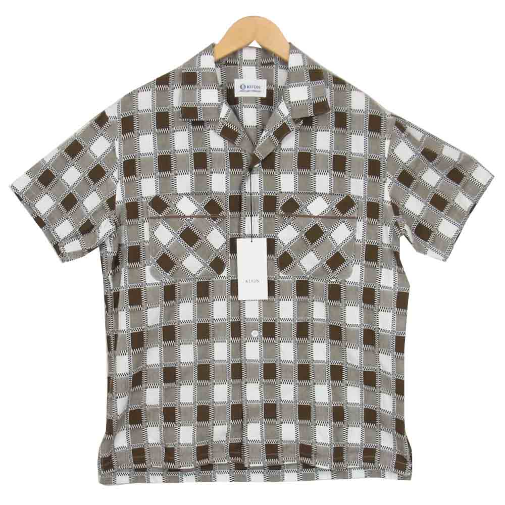 クオン 2001-SH04 HALF SLEEVES SHIRT 吉野格子 半袖シャツ ブラウン系 M【新古品】【未使用】【中古】