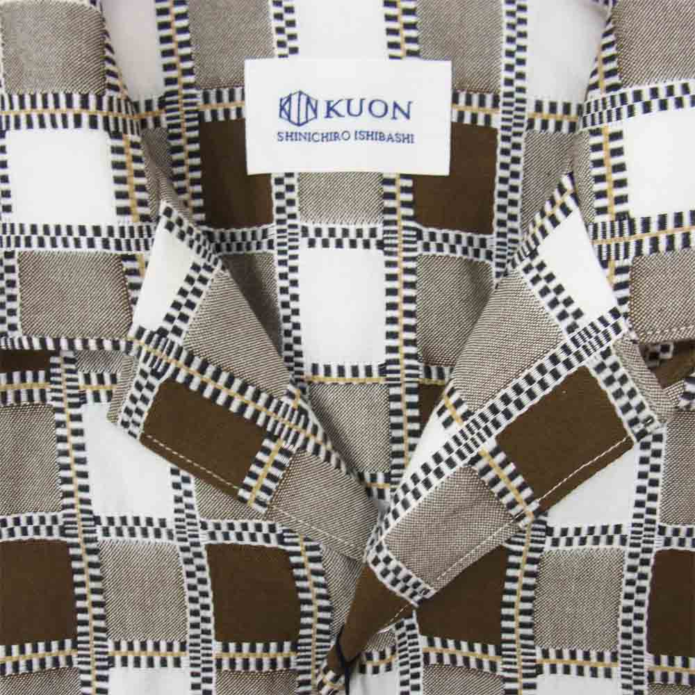 クオン 2001-SH04 HALF SLEEVES SHIRT 吉野格子 半袖シャツ ブラウン系 M【新古品】【未使用】【中古】