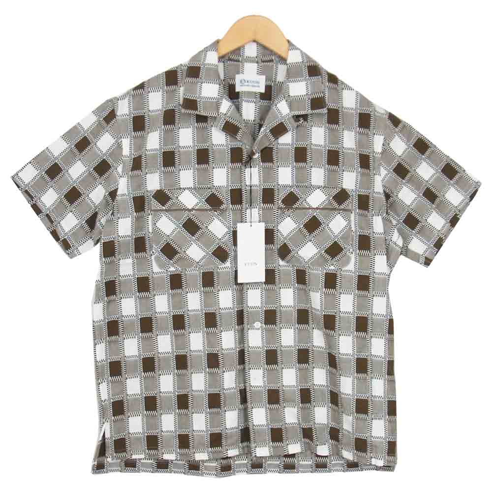 クオン 2001-SH04 HALF SLEEVES SHIRT 吉野格子 半袖シャツ ブラウン系 L【新古品】【未使用】【中古】