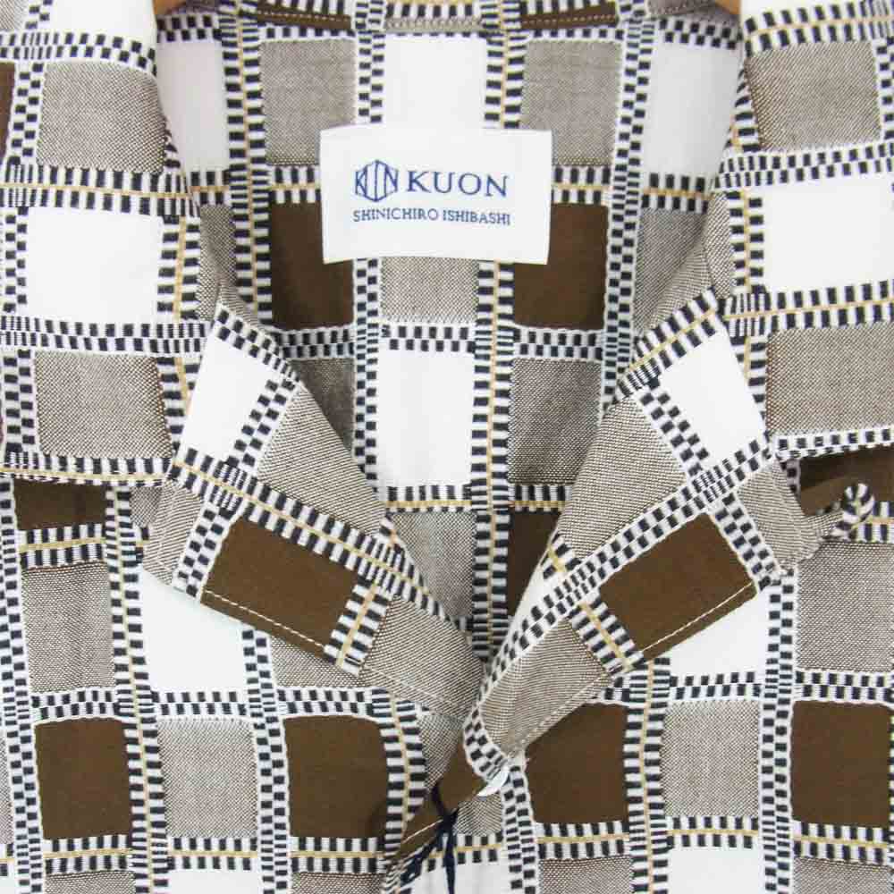 クオン 2001-SH04 HALF SLEEVES SHIRT 吉野格子 半袖シャツ ブラウン系 L【新古品】【未使用】【中古】