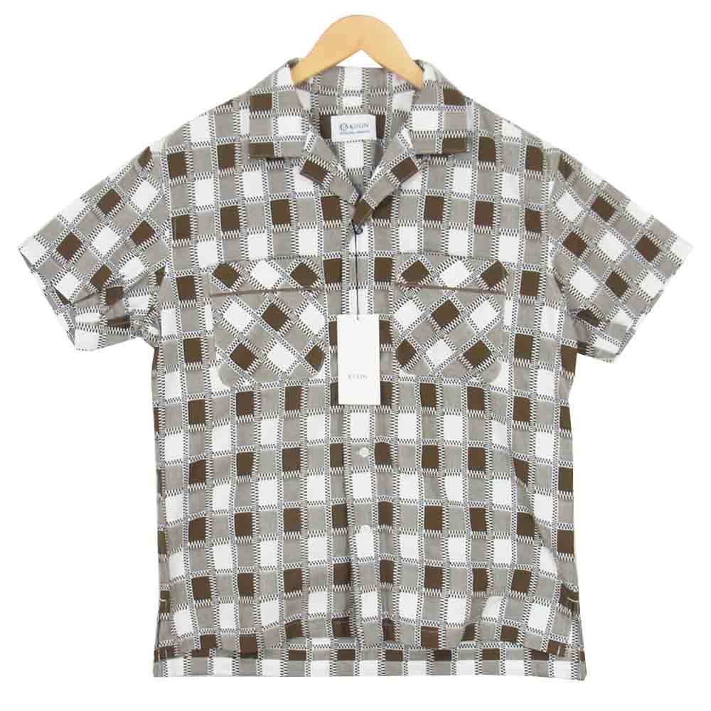 クオン 2001-SH04 HALF SLEEVES SHIRT 吉野格子 半袖シャツ ブラウン系 S【新古品】【未使用】【中古】