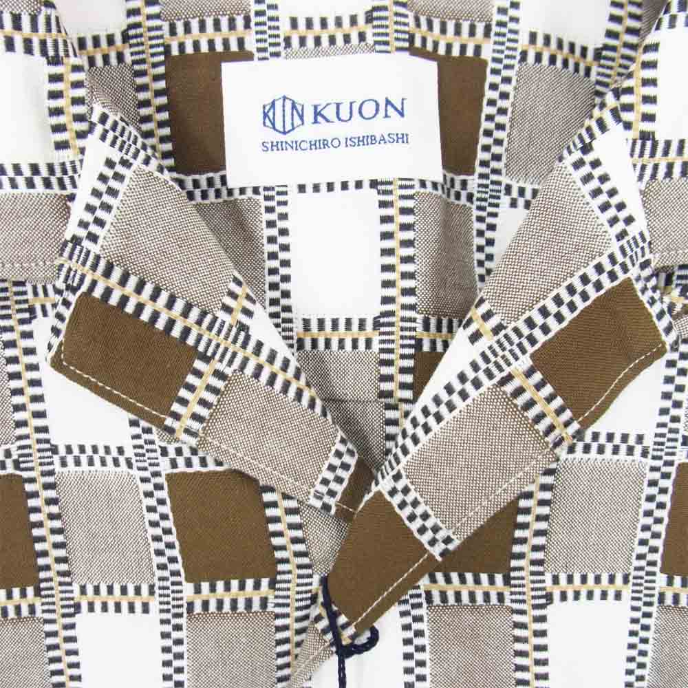 クオン 2001-SH04 HALF SLEEVES SHIRT 吉野格子 半袖シャツ ブラウン系 S【新古品】【未使用】【中古】