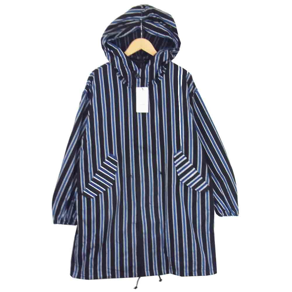 クオン 2002-CO0108 HOODED COAT 裂き織り ストライプ モッズコート ブラック系 M【新古品】【未使用】【中古】