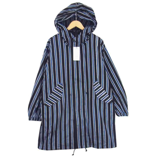 クオン 2002-CO0108 HOODED COAT 裂き織り ストライプ モッズコート ブラック系 M【新古品】【未使用】【中古】