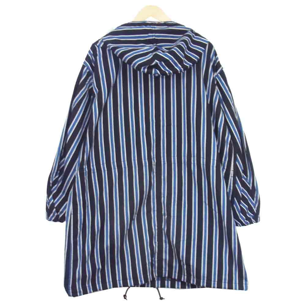 クオン 2002-CO0108 HOODED COAT 裂き織り ストライプ モッズコート ブラック系 M【新古品】【未使用】【中古】
