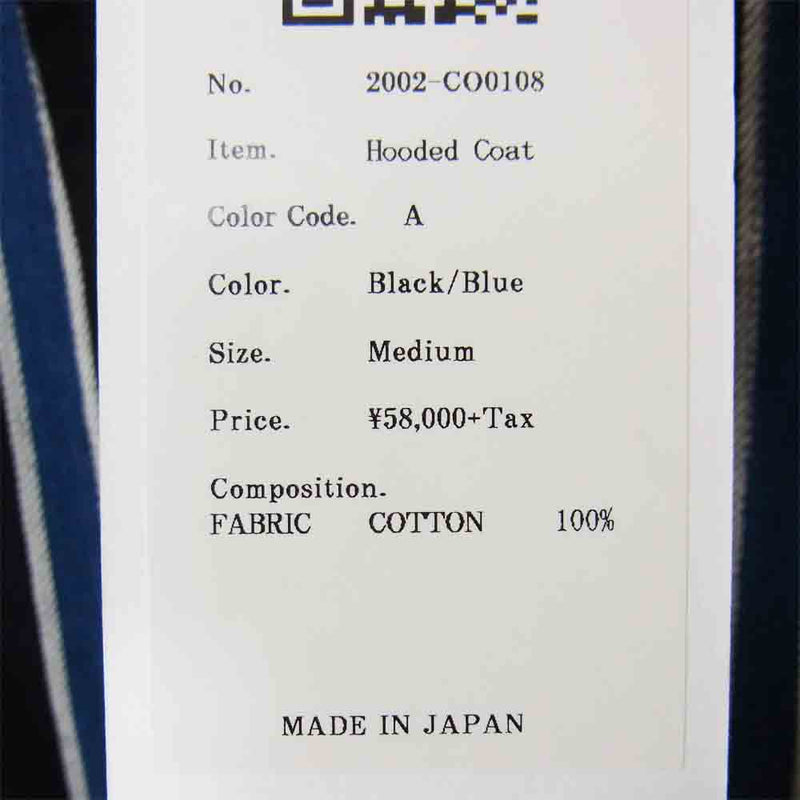 クオン 2002-CO0108 HOODED COAT 裂き織り ストライプ モッズコート ブラック系 M【新古品】【未使用】【中古】
