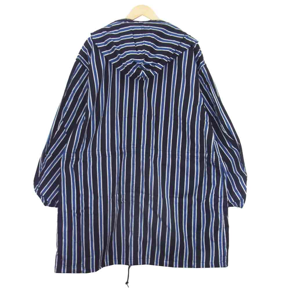 クオン 2002-CO0108 HOODED COAT 裂き織り ストライプ モッズコート ブラック系 L【新古品】【未使用】【中古】