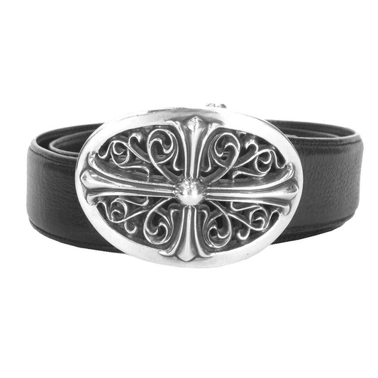 CHROME HEARTS クロムハーツ（原本無） 海外インボイス付属 クラシック オーバル バックル レザー ベルト ブラック系【中古】