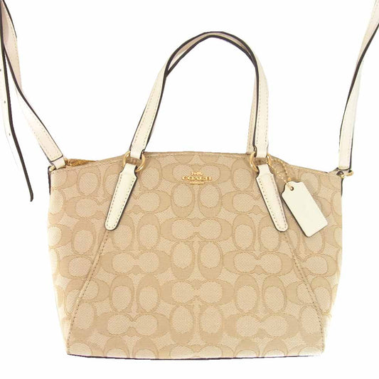 COACH コーチ F27580 シグネチャー 2way ショルダー バック ベージュ系【美品】【中古】