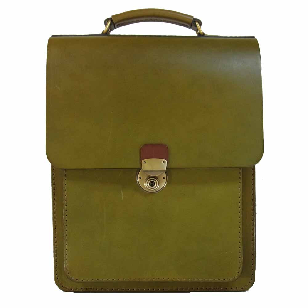 HERZ ヘルツ BC-58 タテ型 2way レザー バッグ HINOMOTO913 グリーン系【美品】【中古】