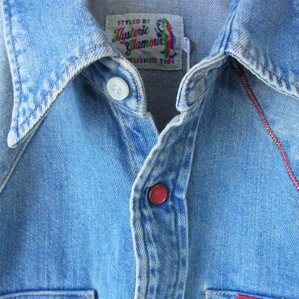 HYSTERIC GLAMOUR ヒステリックグラマー 02191AH10 刺繍 USED加工 デニム 長袖 ウエスタン シャツ インディゴブルー系 S【新古品】【未使用】【中古】
