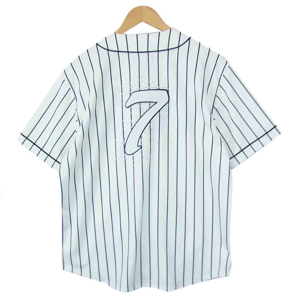 Supreme シュプリーム 20SS Rhinestone Baseball Jersey Pinstripe ストライプ ラインストーン ベースボール シャツ ホワイト系 M【極上美品】【中古】