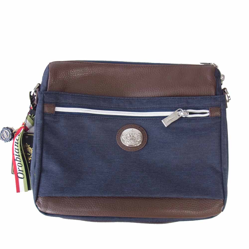 Orobianco オロビアンコ 92238 SARANGINO-C JEANS ジーンズ調 ショルダー バッグ 紺×茶【新古品】【未使用】【中古】